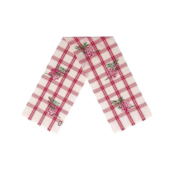 Gucci Unisex Off White Wool Plaid Rose Print Scarf Muffler - Picture 1 of 7